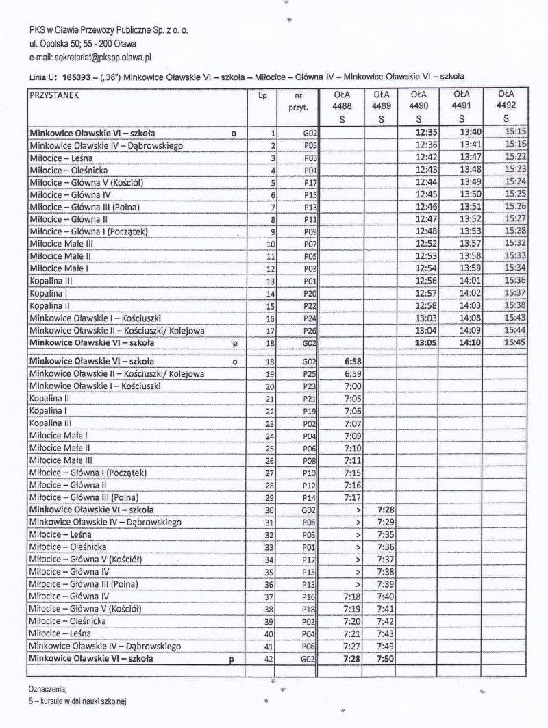 Rozkład jazdy autobusow   linia 38